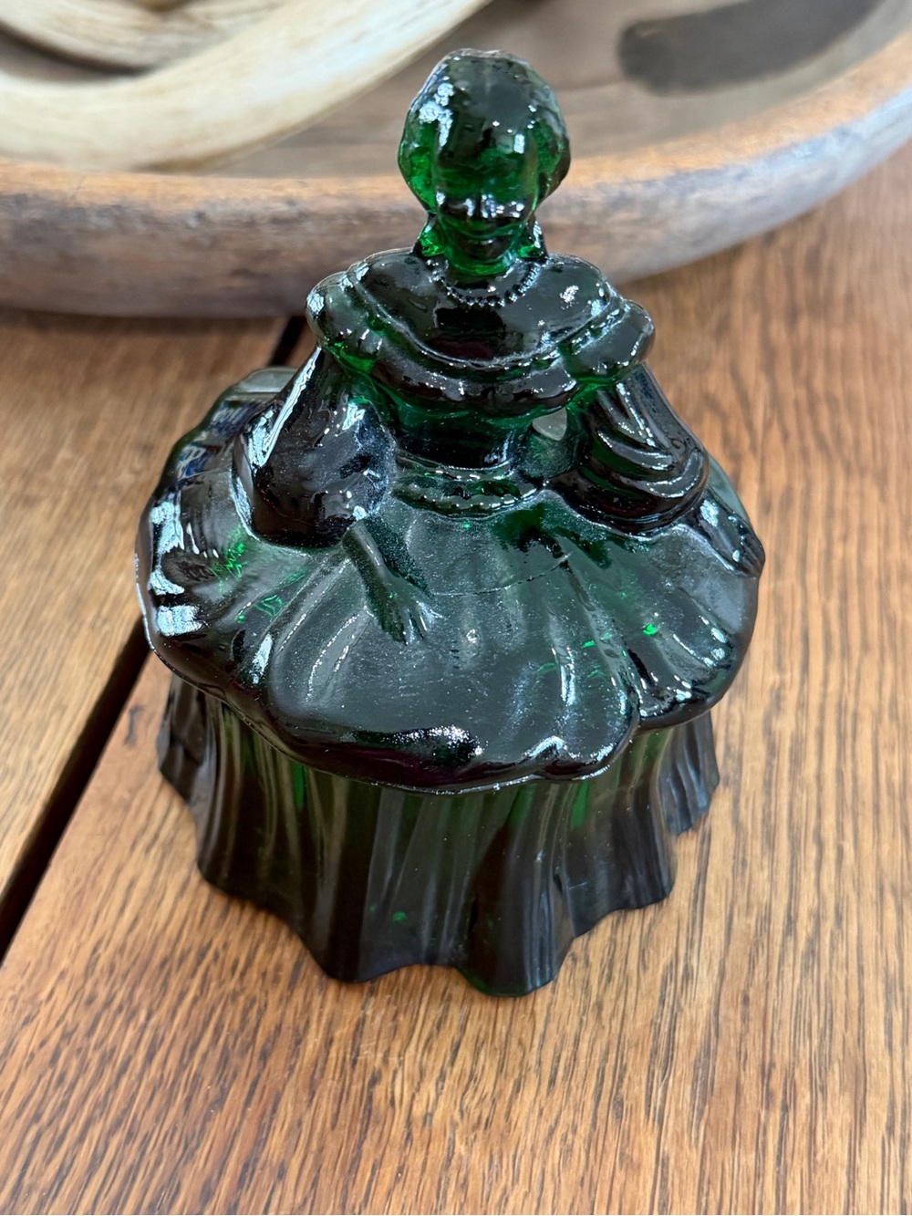 Westmoreland Deep Green Glass Lady Dresser Box